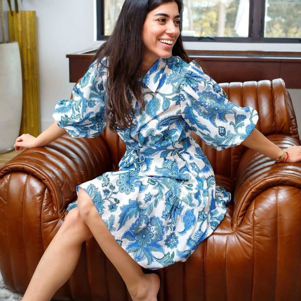 YAKIRA BELLA Shirt Dress Tiered Ruffle Puffed Sleeve Floral Cottagecore Fairy